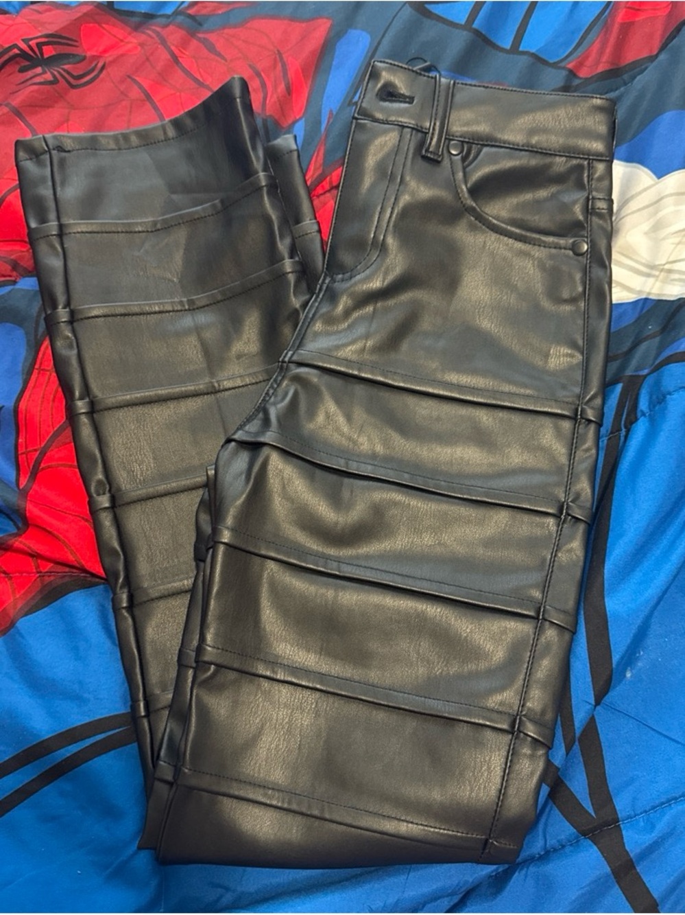 Boys Faux Leather Banded Jeans - Black